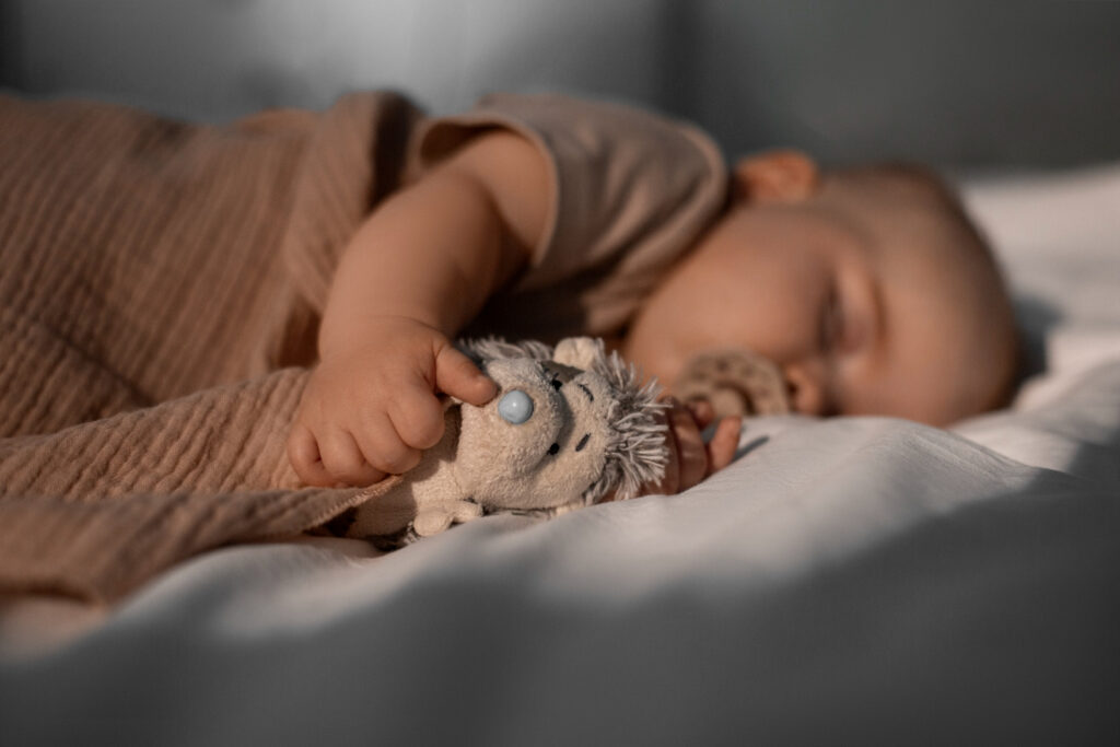bebe durmiendo solo con peluche